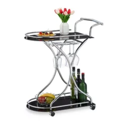 relaxdays Servierwagen »Servierwagen aus Chrom & schwarzem Glas«