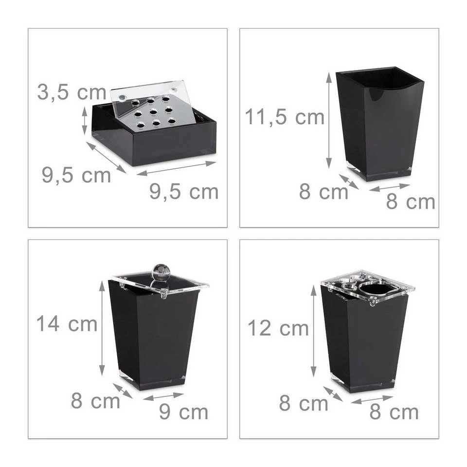 relaxdays Badezimmer-Set »Badaccessoires Set 5-teilig«, Schwarz Schwarz Transparent Silber, Weiß Transparent Silber – Bild 4