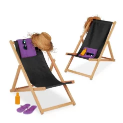 relaxdays Gartenliege »Schwarzer Liegestuhl aus Holz im 2er Set«