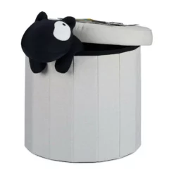 relaxdays Sitzhocker »Sitzhocker mit Stauraum Größe L rund«, Creme Anthrazit