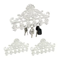 relaxdays Garderobenleiste »3 x Garderobenleiste Guss weiß-braun«