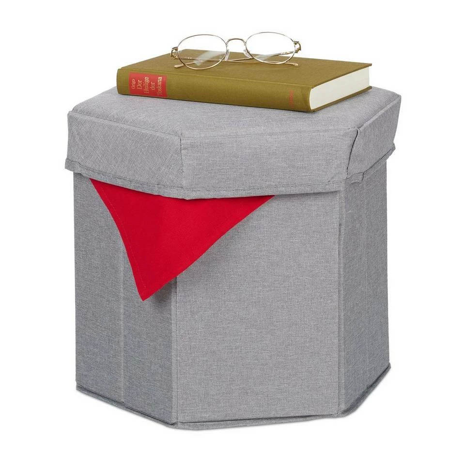 relaxdays Sitzhocker »Sitzhocker mit Stauraum«, Blau Anthrazit, Grau – Bild 10