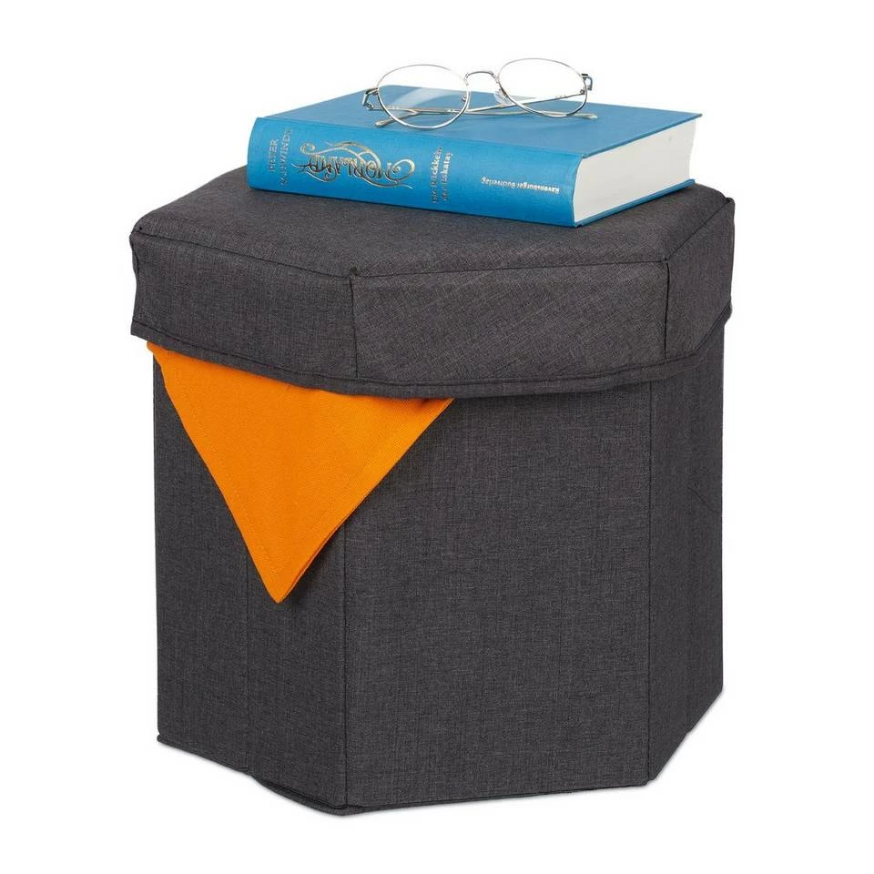 relaxdays Sitzhocker »Sitzhocker mit Stauraum«, Blau Anthrazit, Grau – Bild 11