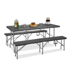 relaxdays Bierzeltgarnitur »Bierzeltgarnitur Rattan-Optik grau«