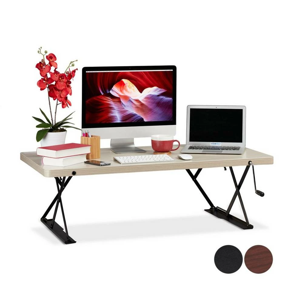 relaxdays Schreibtischaufsatz »Sitz-Steh-Schreibtisch«, Rotbraun Schwarz, Dunkelrot Schwarz, Creme Schwarz – Bild 10