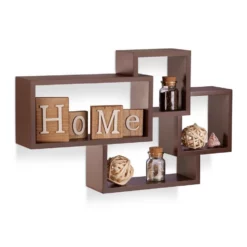 relaxdays Wandregal »Wandregal Cube freischwebend«, Braun Lila, Hellblau, Gr&uuml;n, Schwarz