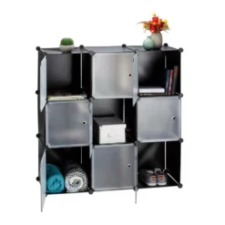 relaxdays Steckregal »Steckregal Kunststoff 9 Fächer«, Schwarz Wei&szlig; Transparent Silber, Transparent Schwarz Silber, Schwarz Transparent Silber