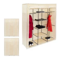 relaxdays Stoffschrank »3 x Stoffkleiderschrank 9 Böden beige«
