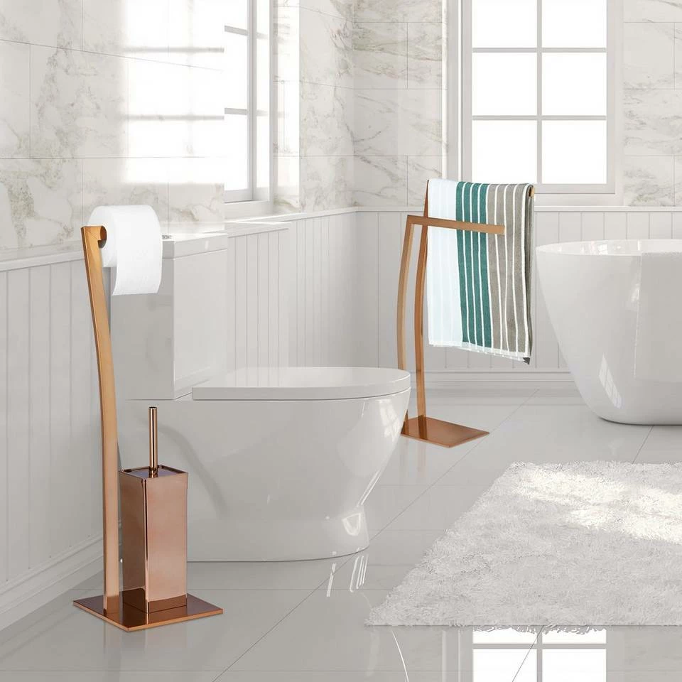 relaxdays Badezimmer-Set »WC Garnitur WIMEDO Edelstahl«, Silber Kupfer – Bild 3