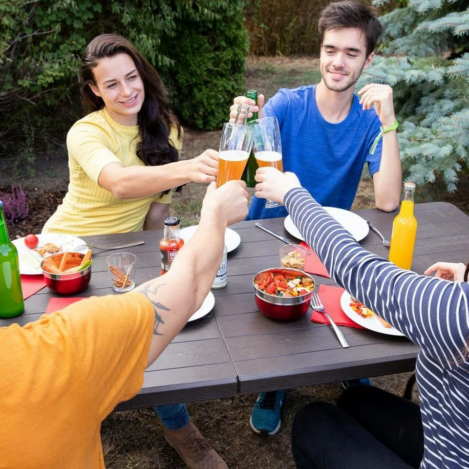 relaxdays Bierzeltgarnitur »Bierzeltgarnitur klappbar Holzoptik«, Schwarz Braun, Weiß – Bild 3