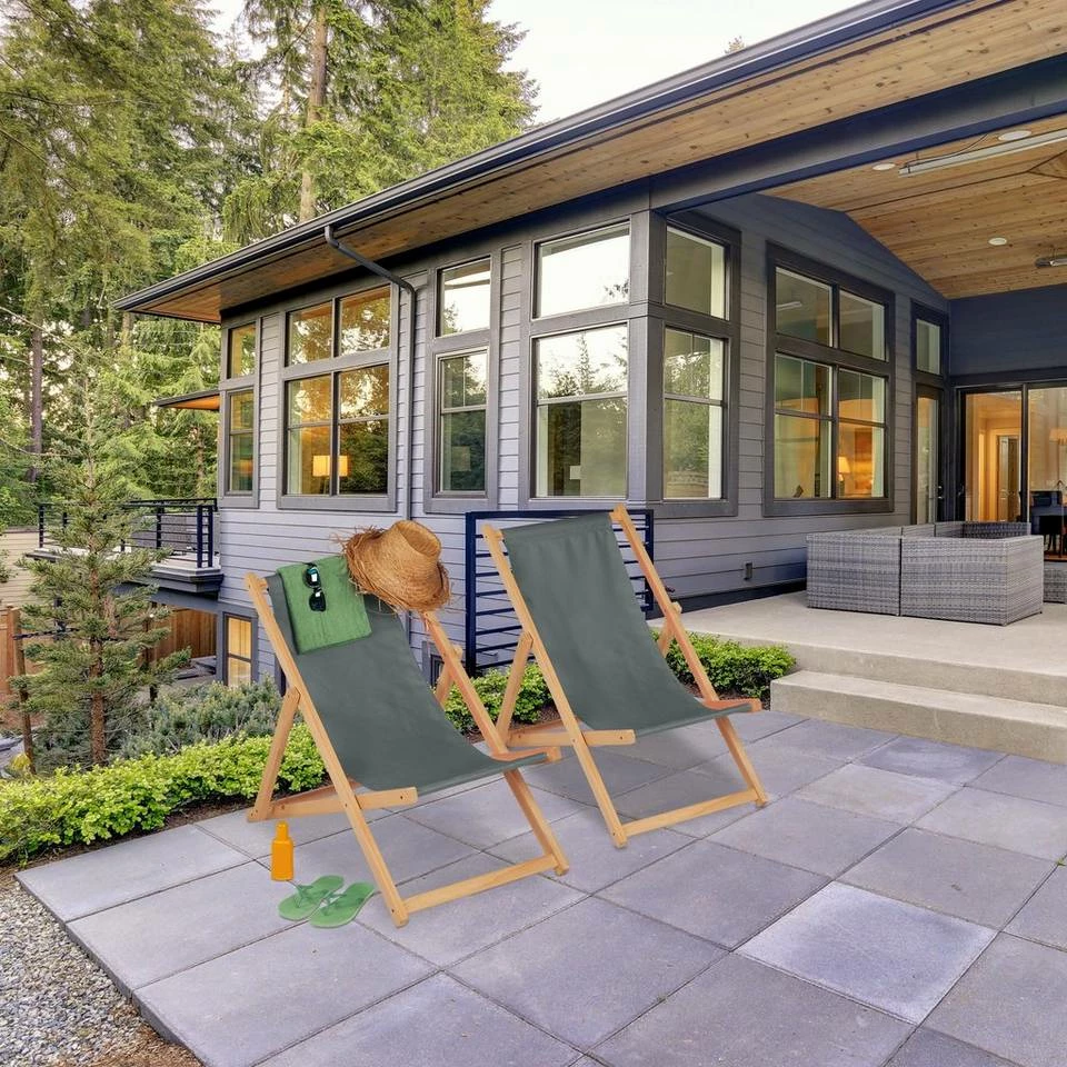 relaxdays Gartenliege »Grauer Liegestuhl aus Holz im 2er Set« – Bild 5