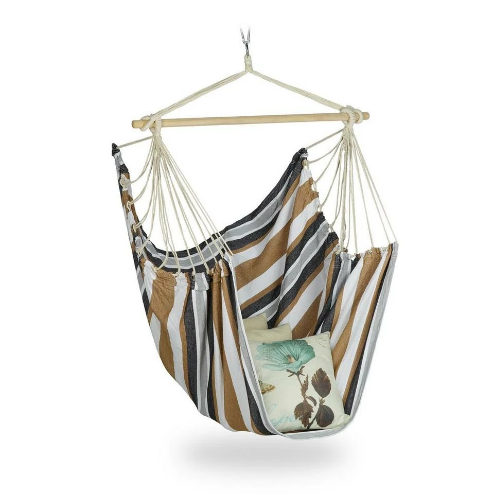 relaxdays Hängesessel »Hängesitz Baumwolle«, Gelb/Grün/Blau/Rot Braun Hellbraun, Grau Hellbraun, Creme Hellbraun, Grau Creme – Bild 11