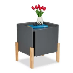 relaxdays Nachttisch »Dunkelgrauer Nachttisch mit Holzbeinen«