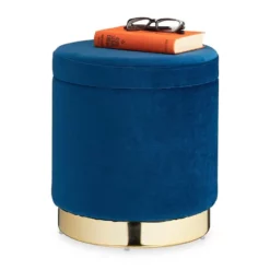 relaxdays Sitzhocker »Samthocker mit Stauraum blau«