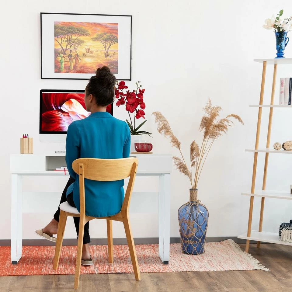 relaxdays Schreibtisch »Schreibtisch mit 3 Ablagefächern«, Weiß / Weiß Braun Schwarz, Schwarz, Weiß – Bild 2