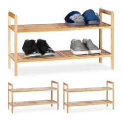 relaxdays Schuhregal »3 x Schuhregal stapelbar Walnuss«
