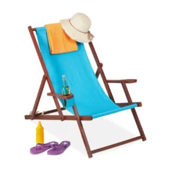 relaxdays Gartenliege »Liegestuhl Holz Stoff«, Hellblau