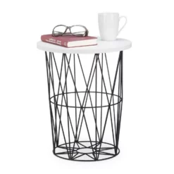 relaxdays Beistelltisch »Runder Beistelltisch mit Metallkorb«, A