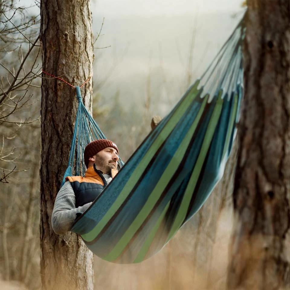 relaxdays Hängematte »Hängematte XXL Baumwolle«, Türkis Dunkelblau Grün, Gelb Lila Rot, Weiß Grau, Weiß Braun Grau – Bild 3