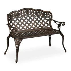 relaxdays Gartenbank »Antike Gartenbank mit Rosen«, Schwarz-Bronze