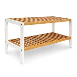 relaxdays Schuhregal »Schuhregal Bambus 2 Etagen braun-weiß«