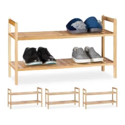 relaxdays Schuhregal »4 x Schuhregal stapelbar Walnuss«