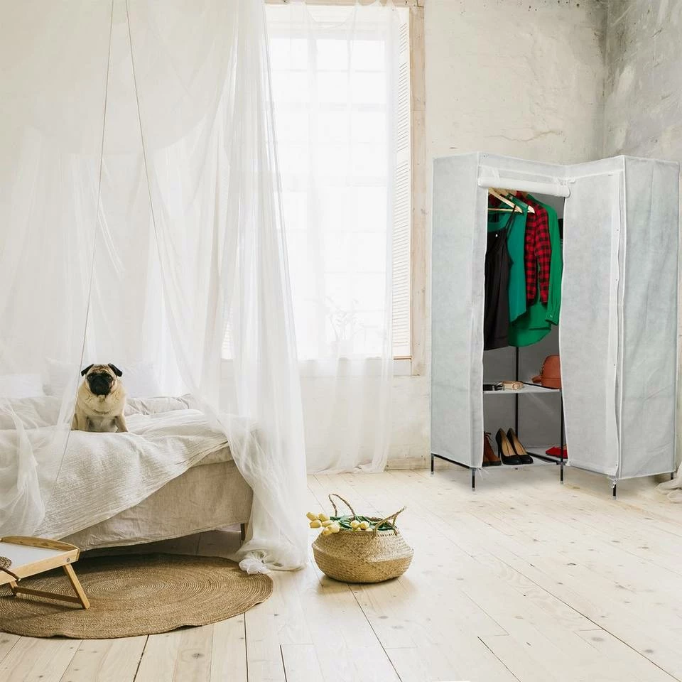 relaxdays Eckschrank »1 x Eckkleiderschrank aus Stoff weiß« – Bild 2