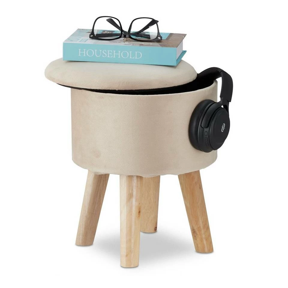 relaxdays Fußhocker »Hocker mit Stauraum aus Samt«, Creme Grau Hellbraun, Anthrazit Hellbraun, Creme Hellbraun, Lila Hellbraun