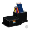 relaxdays Schreibtischaufsatz »Schreibtisch Organizer aus Kunstleder«, Schwarz Wei&szlig; Creme, Schwarz Creme