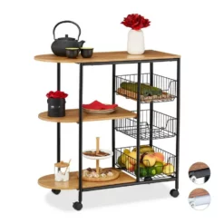 relaxdays Servierwagen »Servierwagen Industrial«, C Schwarz Braun, Schwarz Hellbraun, Weiß Braun