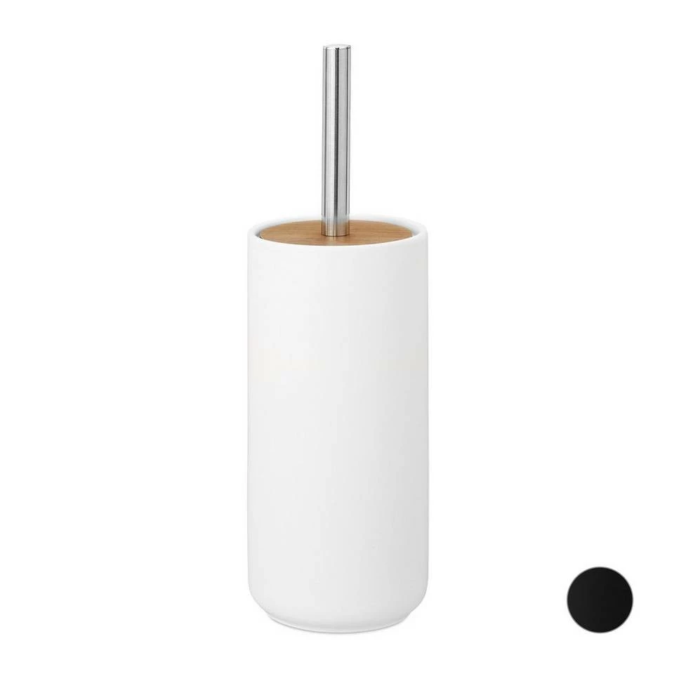 relaxdays Badezimmer-Set »WC Bürstenhalter Keramik«, Weiß Weiß Hellbraun Silber, Schwarz Hellbraun Silber