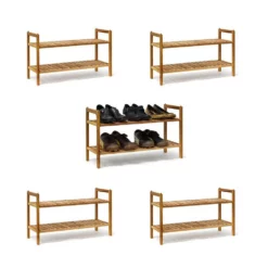 relaxdays Schuhregal »5 x Schuhregal Walnuss stapelbar«